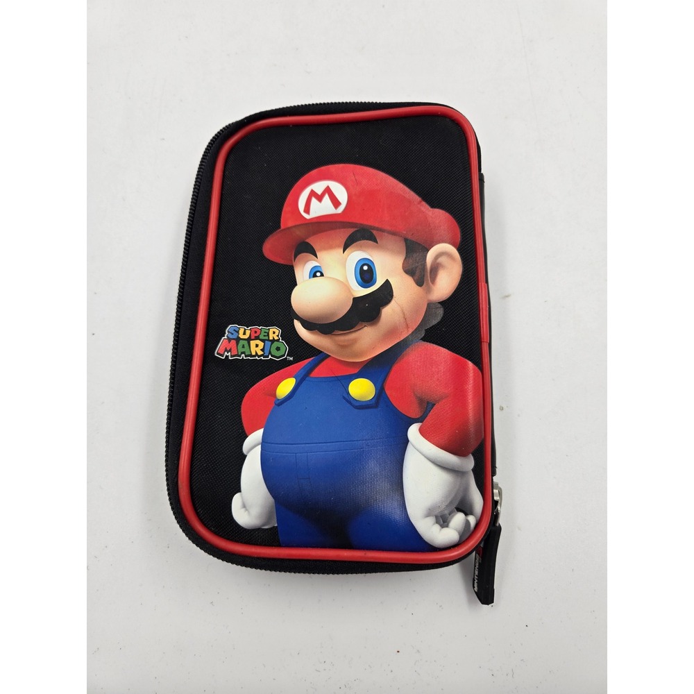Nintendo 3DS Super Mario Bros Hard Shell Travel Carrying Case Black Red Zip - Picture 1 of 5